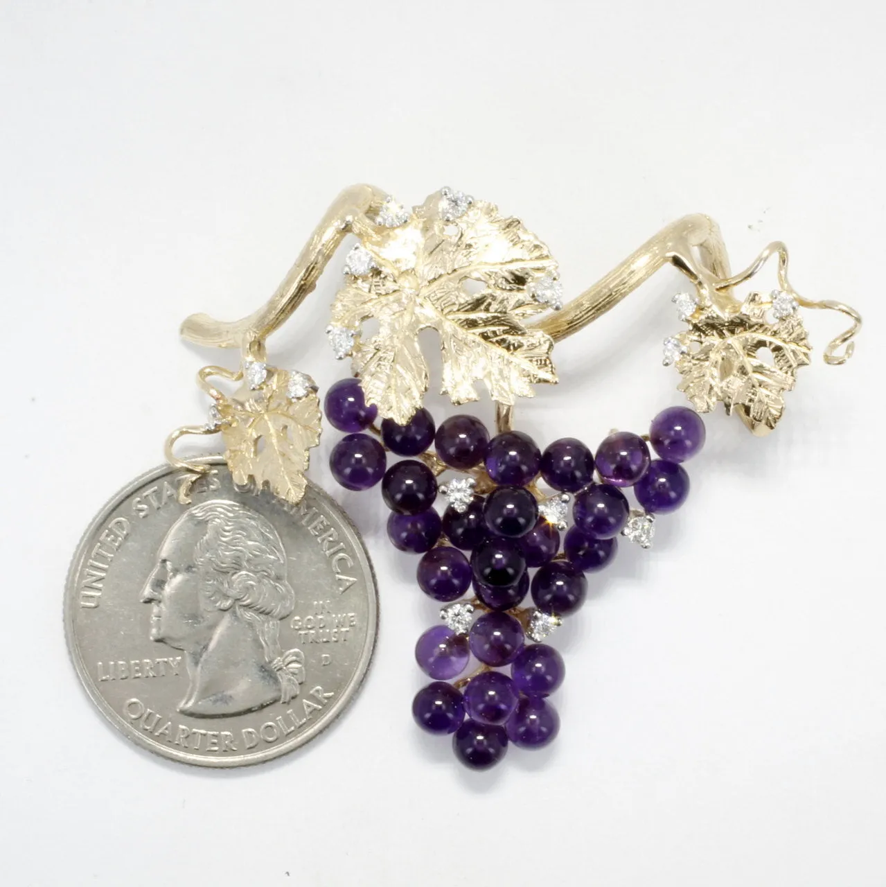 14kt Gold Purple Amethyst and Diamonds Grape Cluster Slide Necklace