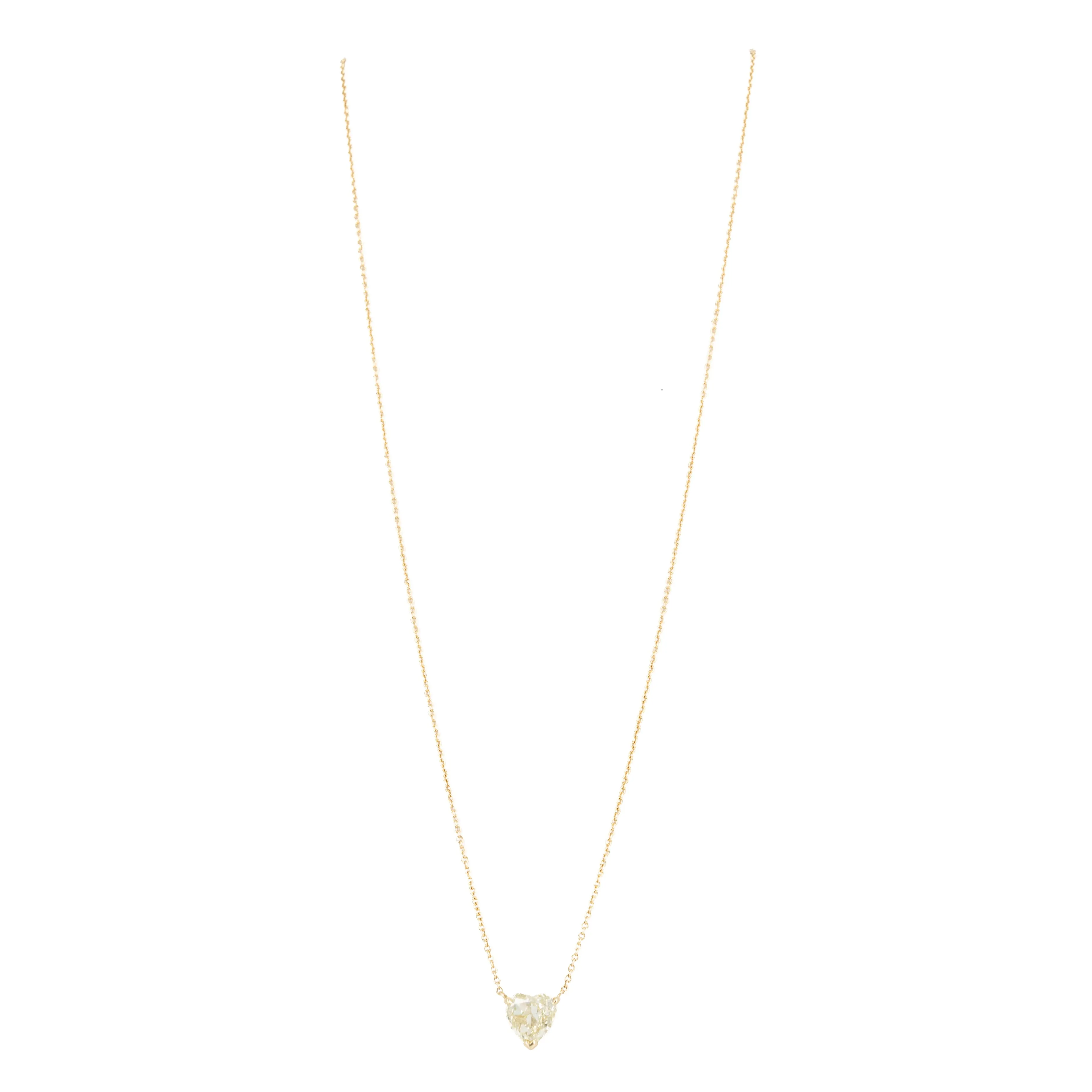 2.07 Carat Heart Fancy Light Yellow Diamond Solitaire Pendant Necklace
