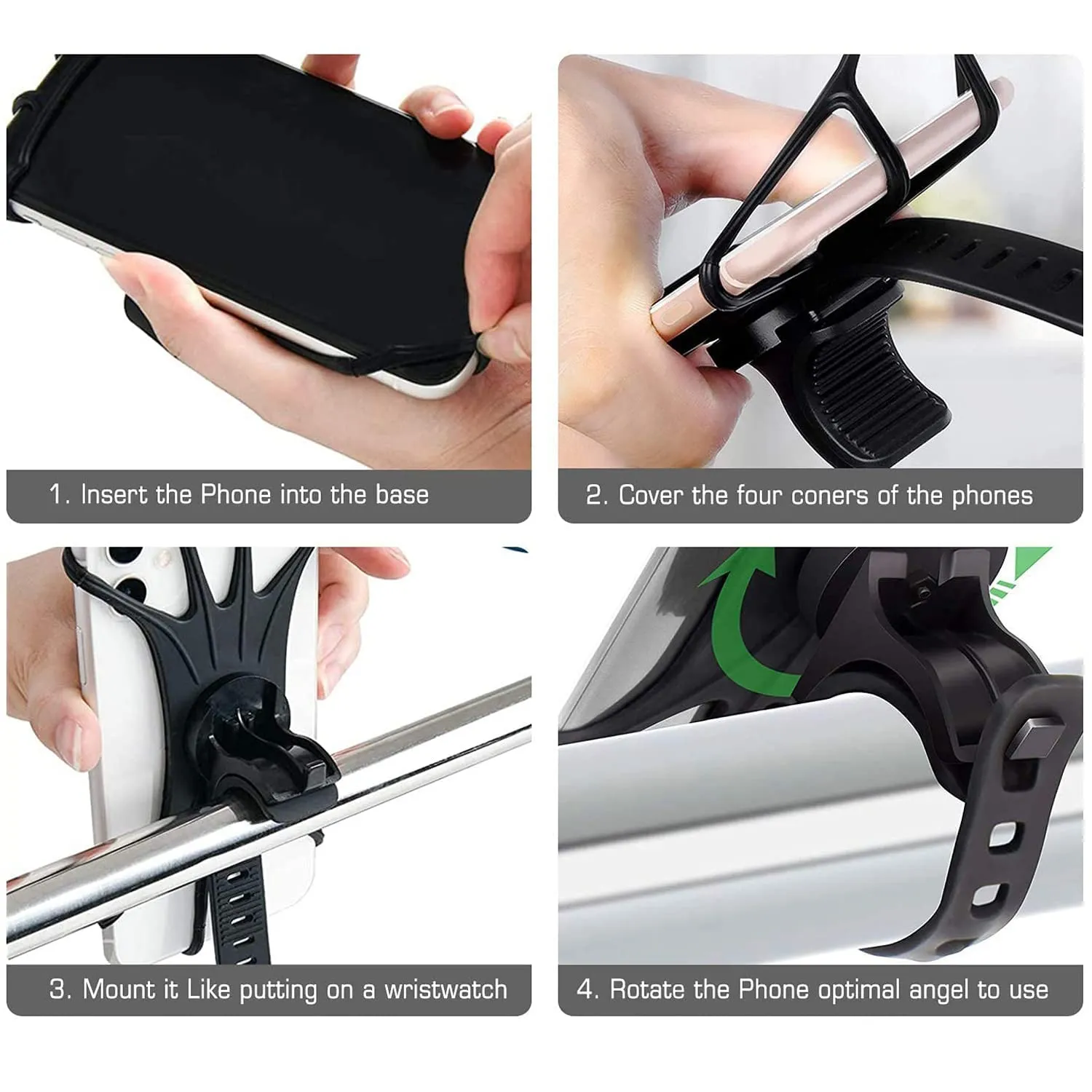 360 Degree Adjustable Silicone Bike/Cycle Mobile Holder (Black) (Pack of 2)