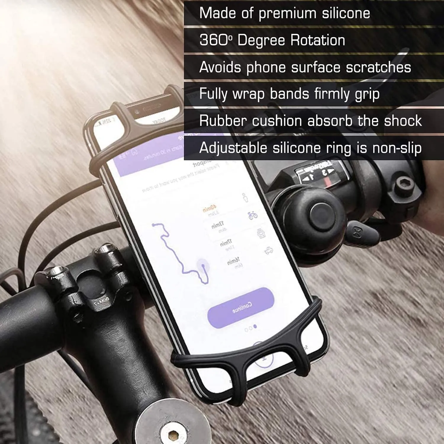 360 Degree Adjustable Silicone Bike/Cycle Mobile Holder (Black) (Pack of 2)