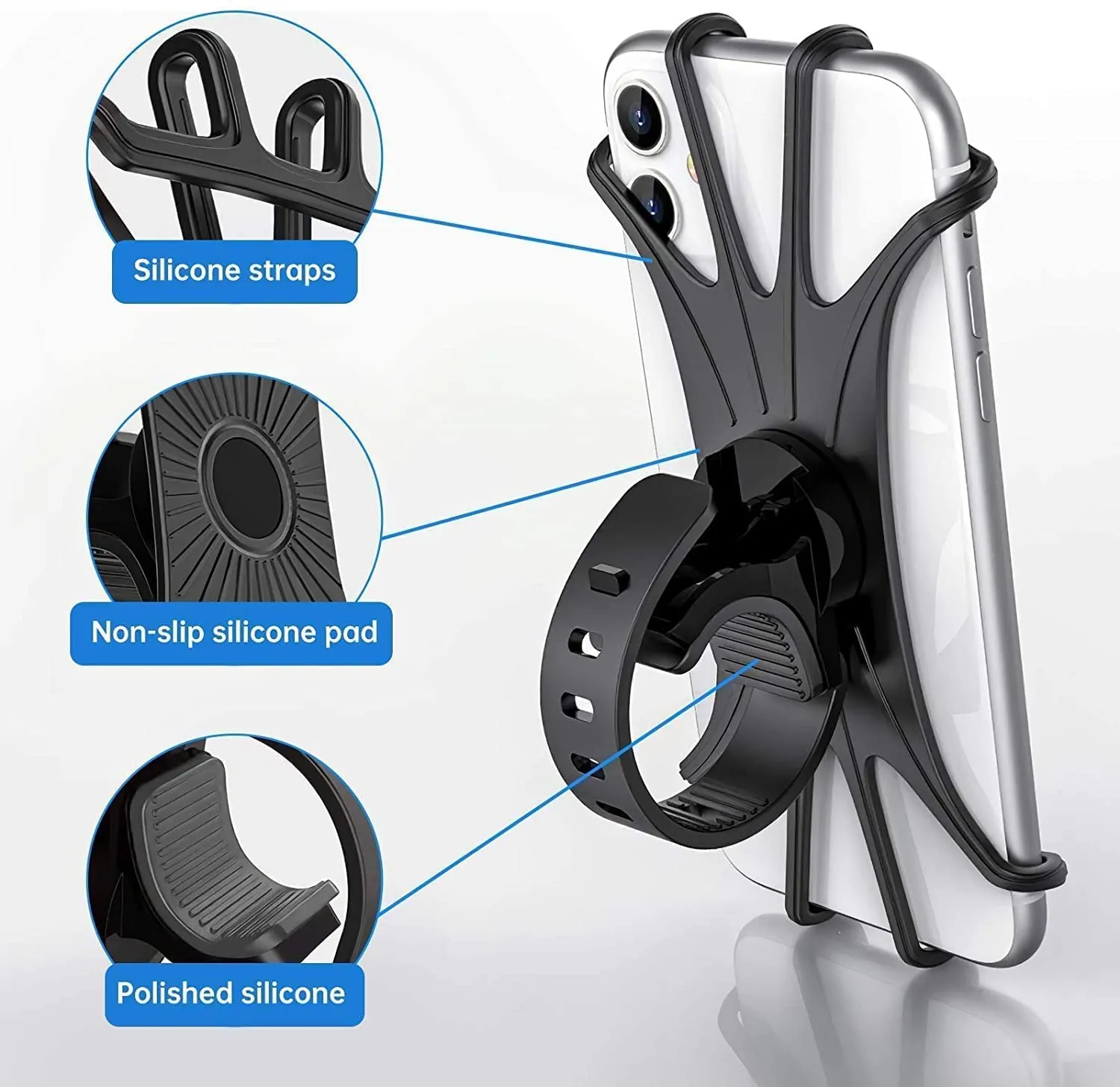 360 Degree Adjustable Silicone Bike/Cycle Mobile Holder (Black) (Pack of 2)