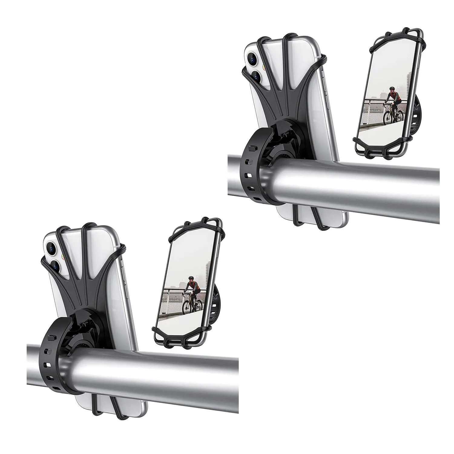 360 Degree Adjustable Silicone Bike/Cycle Mobile Holder (Black) (Pack of 2)