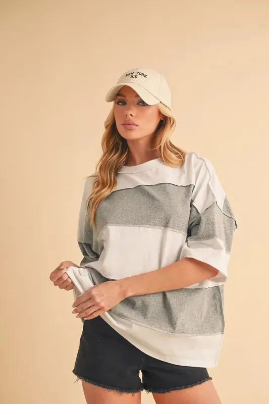 Aemi Co Color Block Round Neck Short Sleeve T-Shirt
