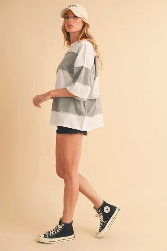 Aemi Co Color Block Round Neck Short Sleeve T-Shirt