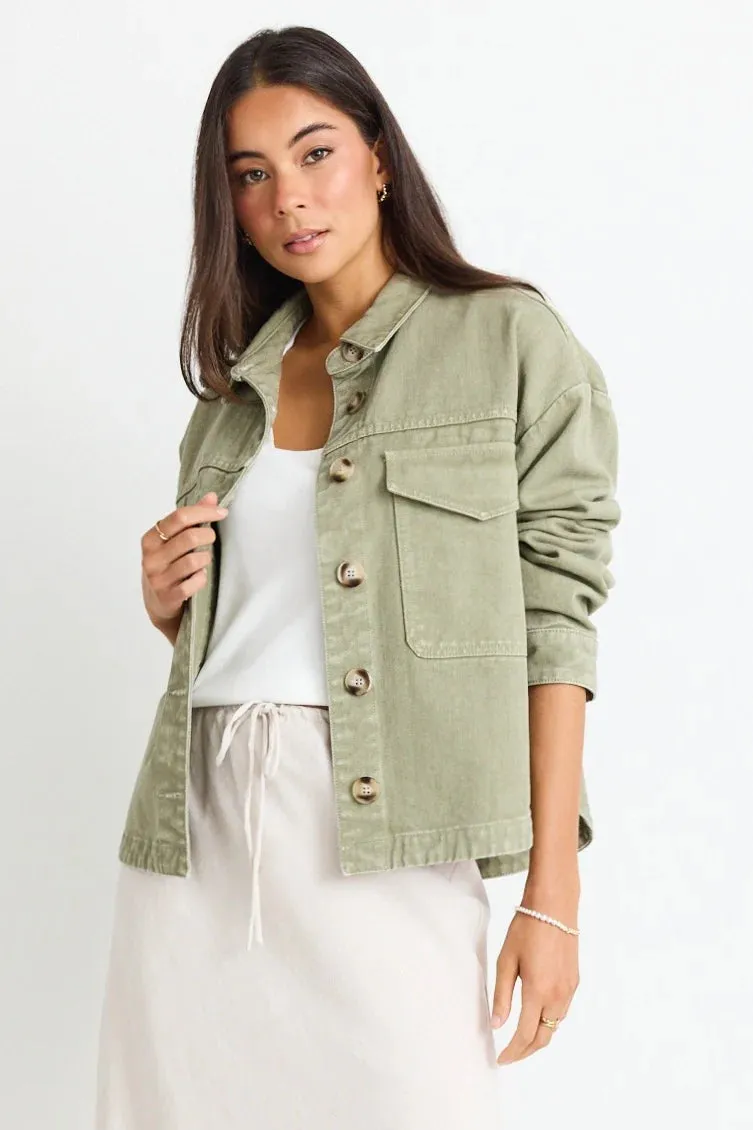 Amoung The Brave Echo Khaki Patch Pocket Denim Jacket