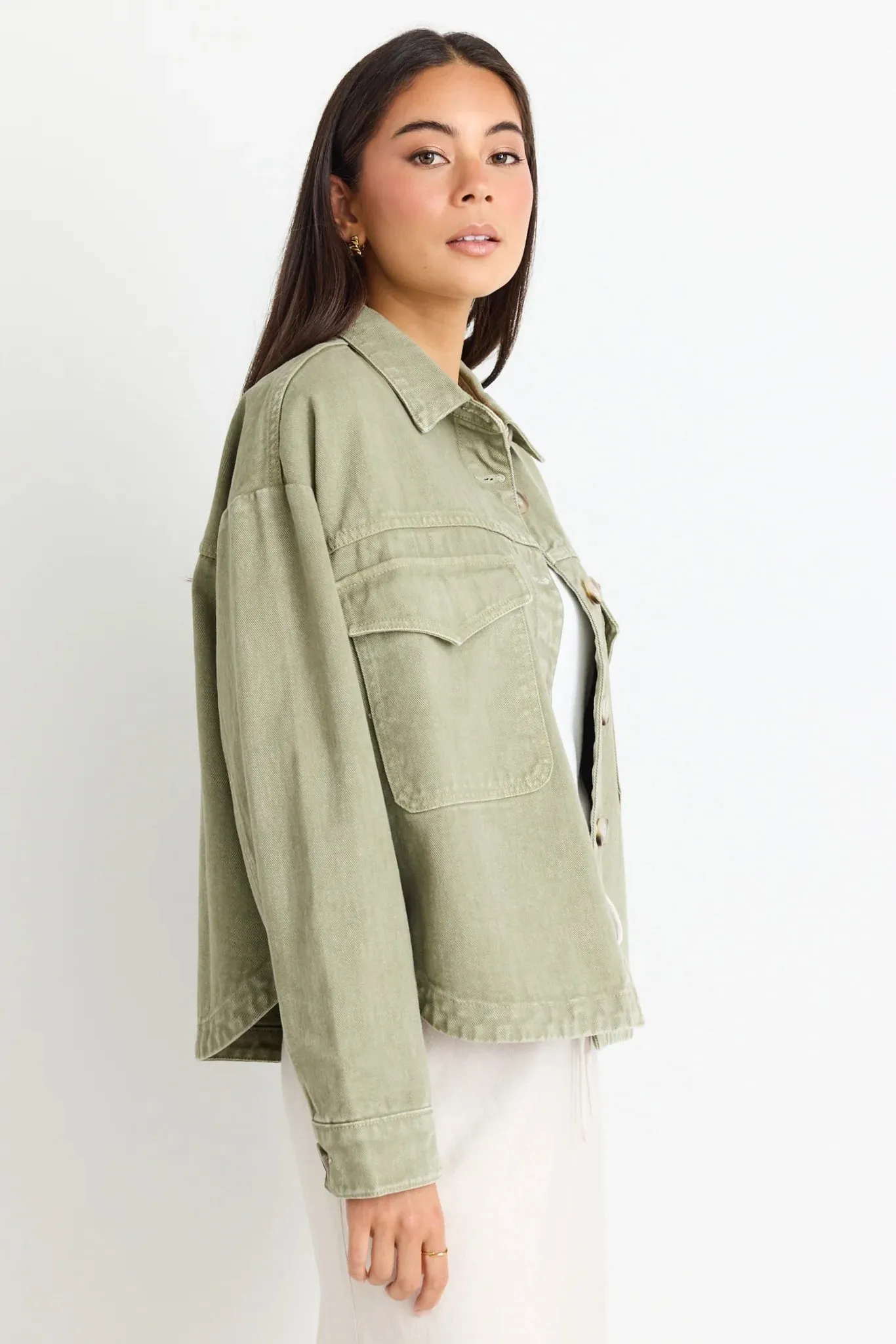 Amoung The Brave Echo Khaki Patch Pocket Denim Jacket
