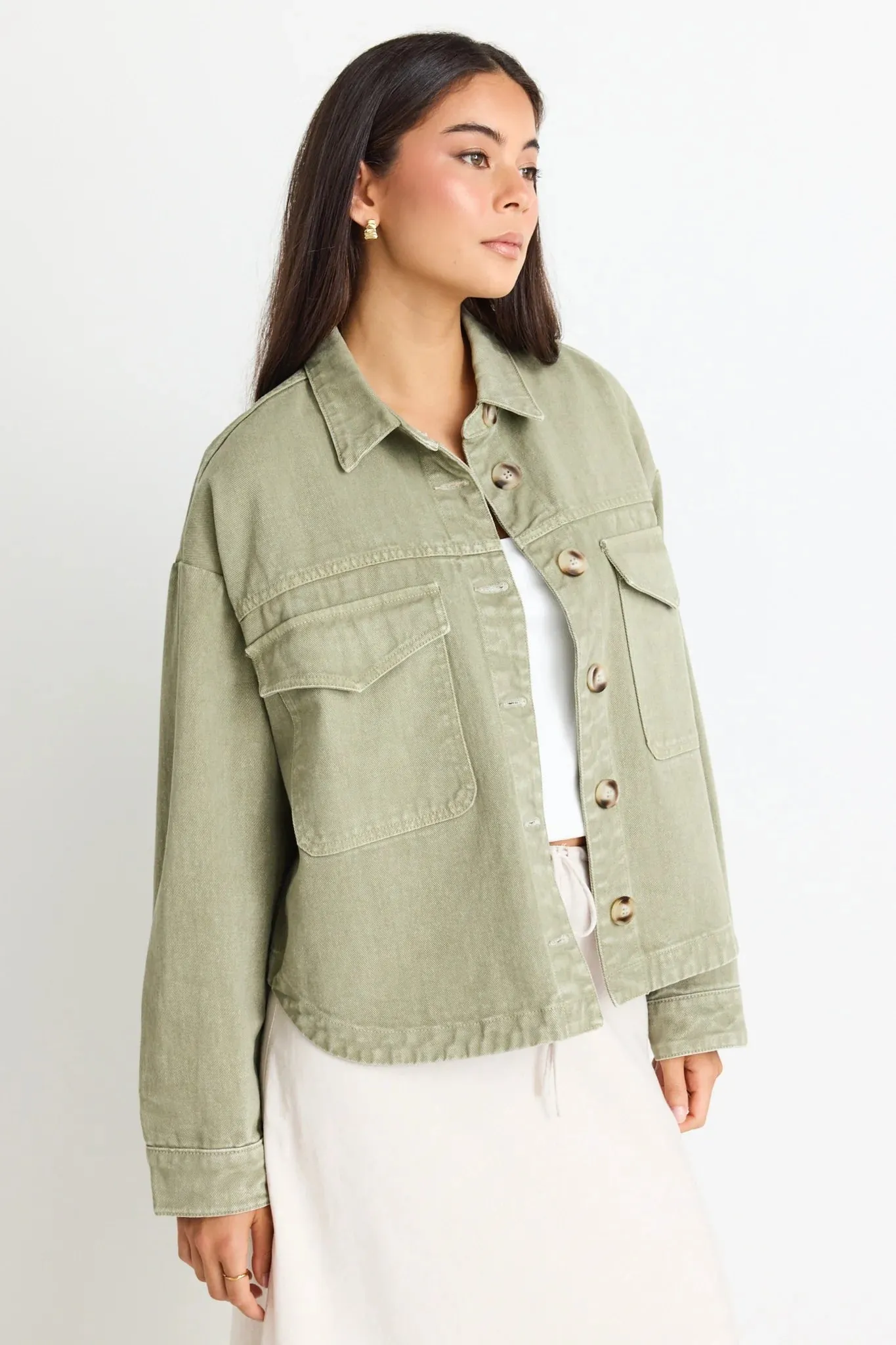 Amoung The Brave Echo Khaki Patch Pocket Denim Jacket