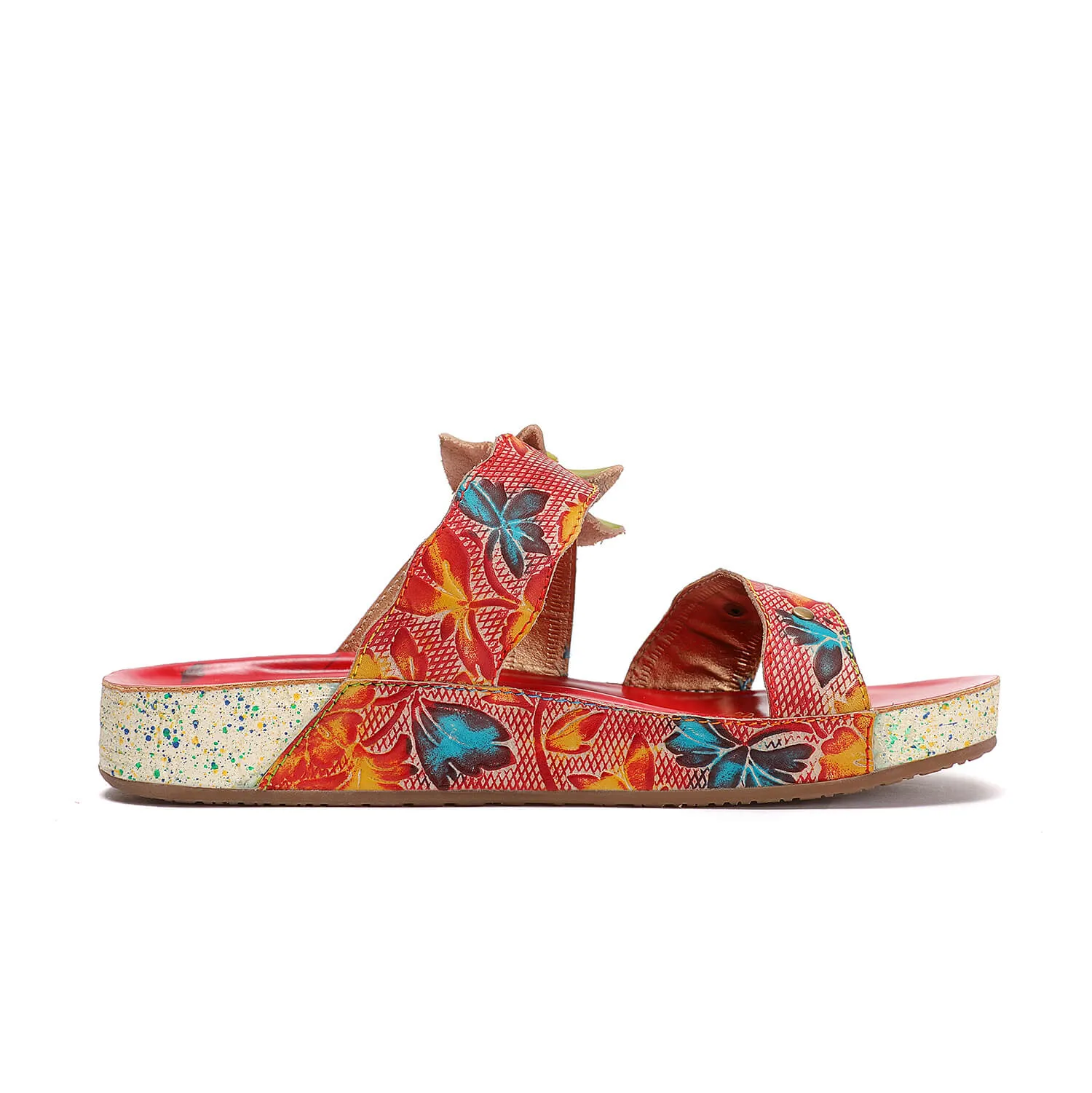 Applique Red Floral Leather Sandals