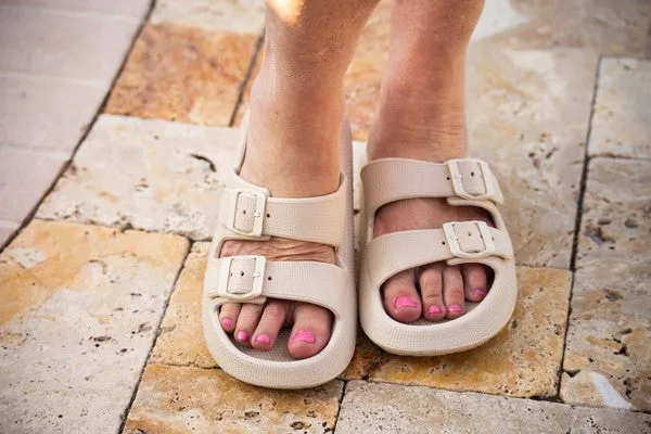 Beige Buckle Slides