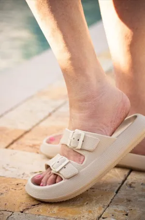 Beige Buckle Slides