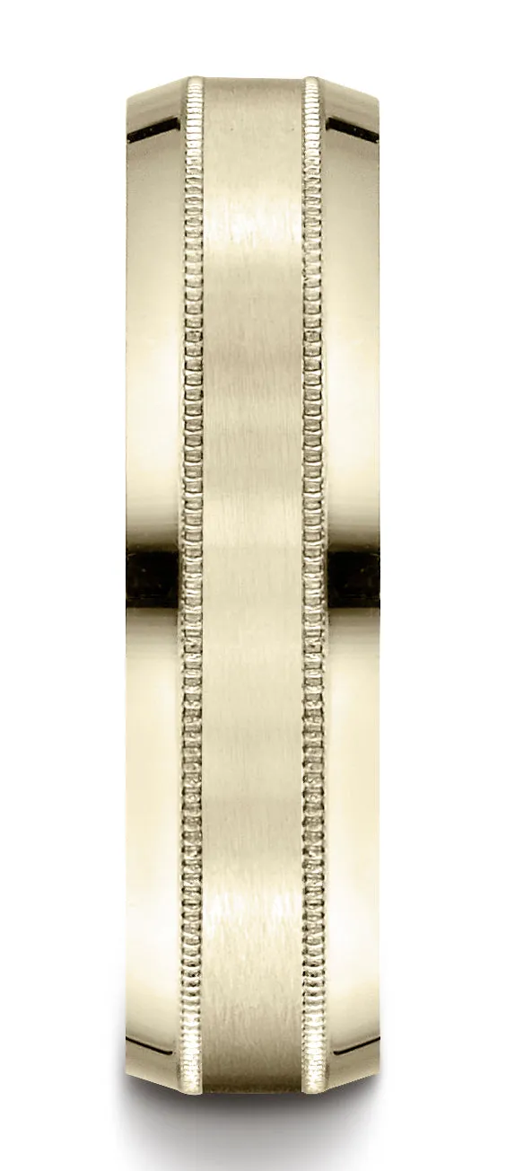 Benchmark 10K Yellow Gold 6mm Comfort-Fit Satin-Finished with Milgrain Carved Design Wedding Band Ring