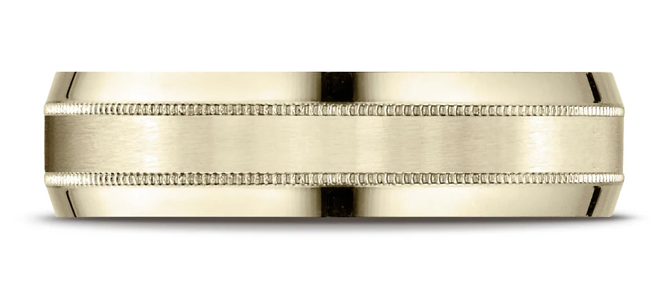 Benchmark 10K Yellow Gold 6mm Comfort-Fit Satin-Finished with Milgrain Carved Design Wedding Band Ring