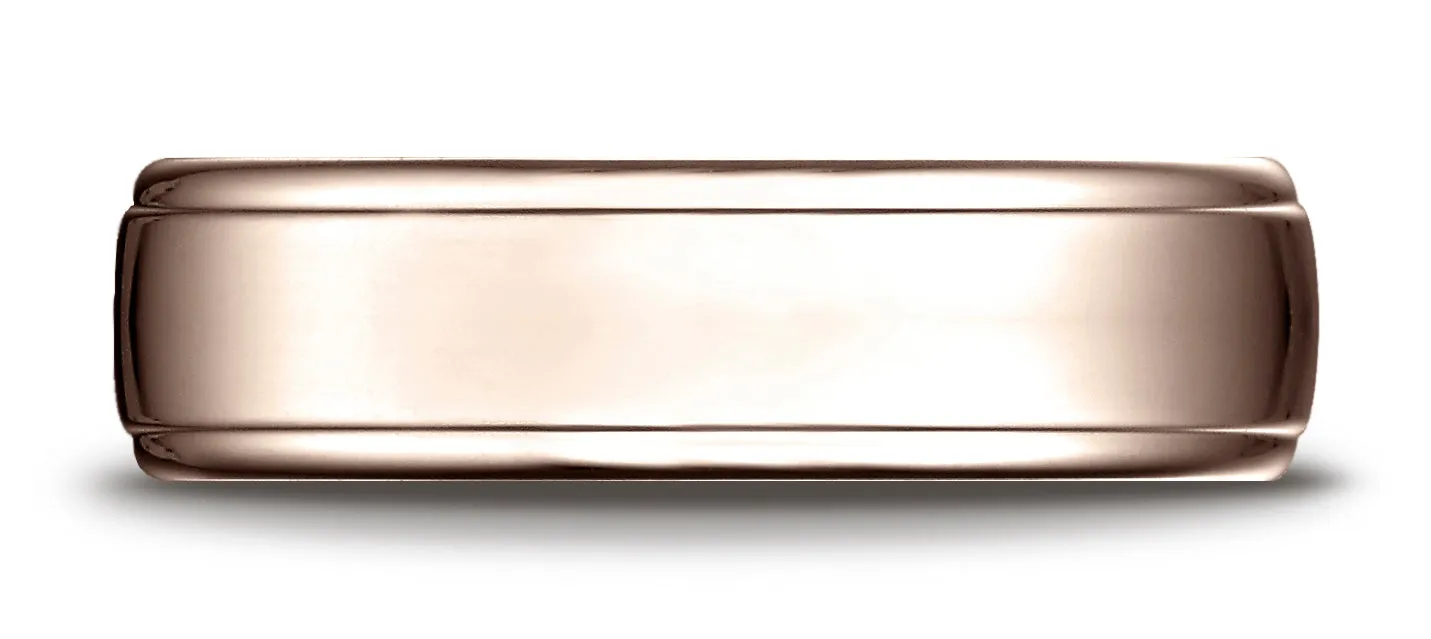 Benchmark 14k Rose Gold 6.5mm Comfort-Fit Drop Edge High Polish Design Band, (Sizes 4-14)