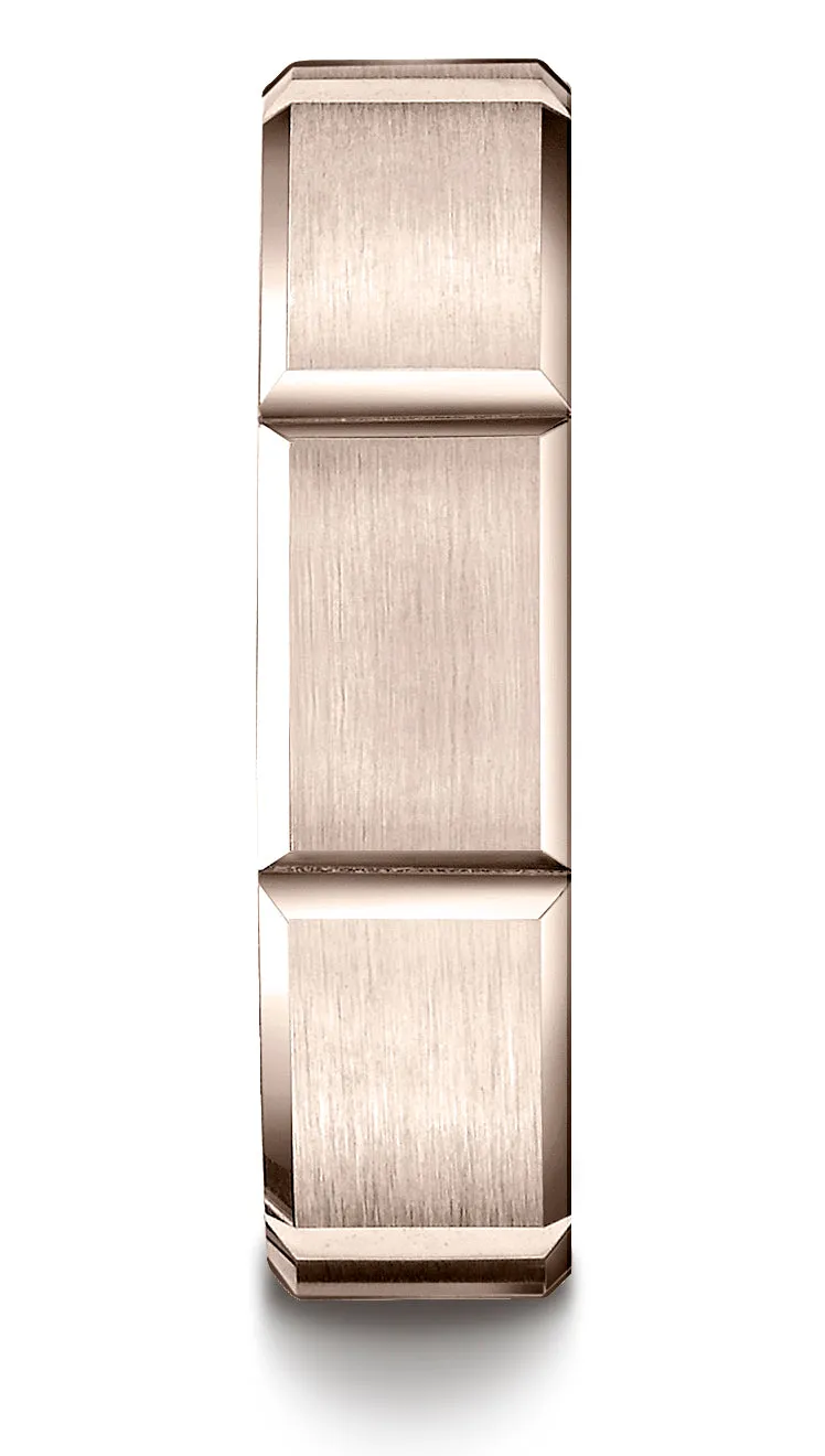 Benchmark 14K Rose Gold 6mm Comfort-Fit Satin-Finished Grooves Carved Design Wedding Band Ring