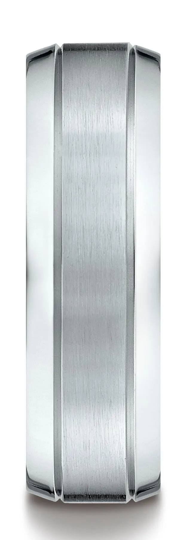 Benchmark 14k White Gold 7mm Comfort-Fit Satin-Finished High Polish Beveled Edge Carved Design Band (4-15)