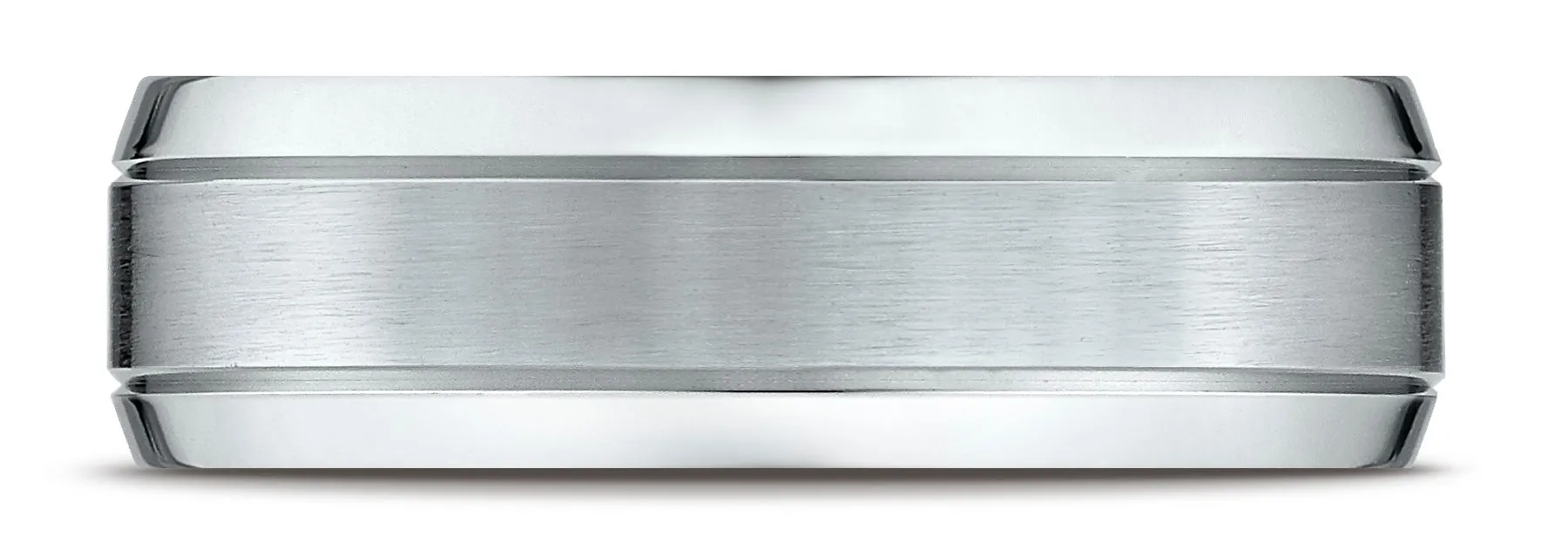Benchmark 14k White Gold 7mm Comfort-Fit Satin-Finished High Polish Beveled Edge Carved Design Band (4-15)