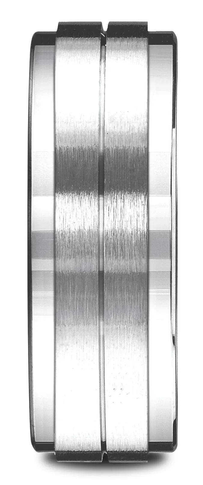 Benchmark 14k White Gold 8mm Comfort-Fit Drop Bevel Satin Center Design Band, (Sizes 4-15)