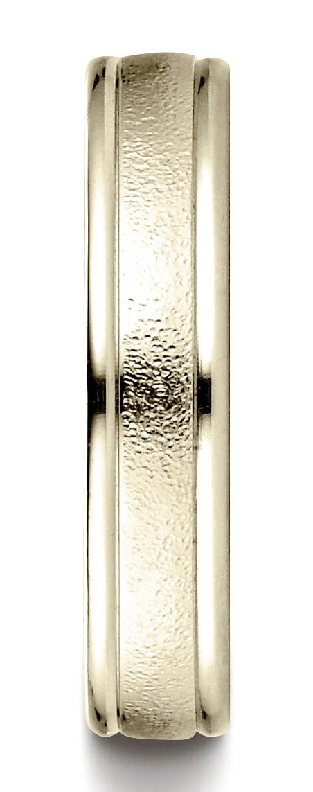 Benchmark 14K Yellow Gold 4mm Comfort-Fit Wired-Finished with Round Edge Carved Design Wedding Band Ring