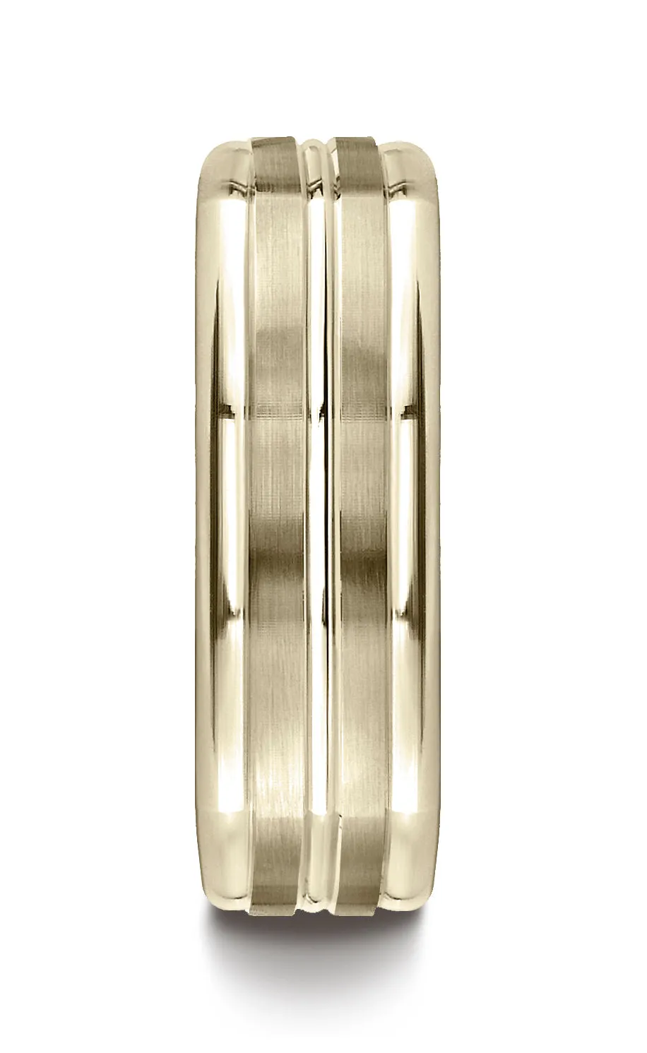 Benchmark 14K Yellow Gold 7mm Comfort-Fit Satin-Finished Center Cut Four-Sided Carved Design Wedding Band