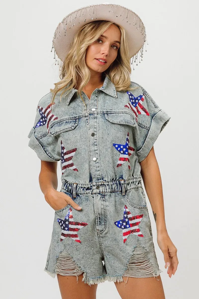 BiBi American Flag Washed Romper