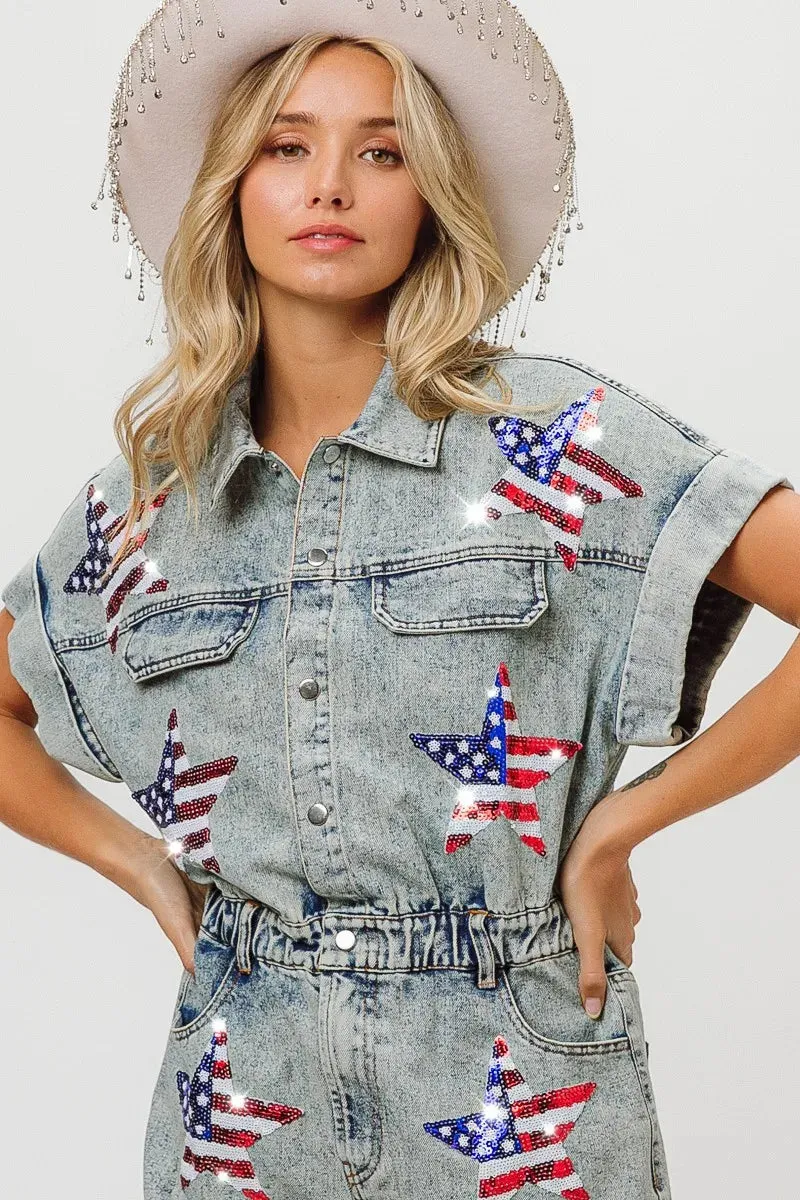 BiBi American Flag Washed Romper