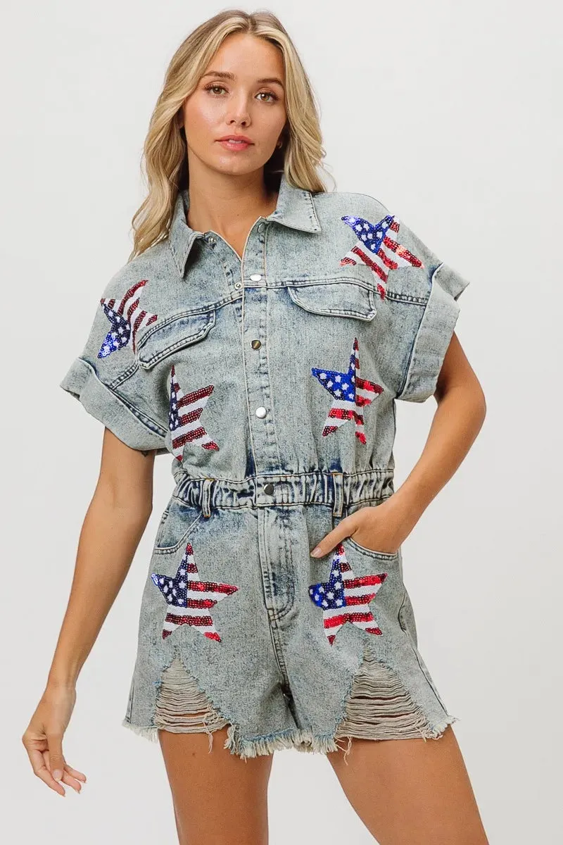 BiBi American Flag Washed Romper