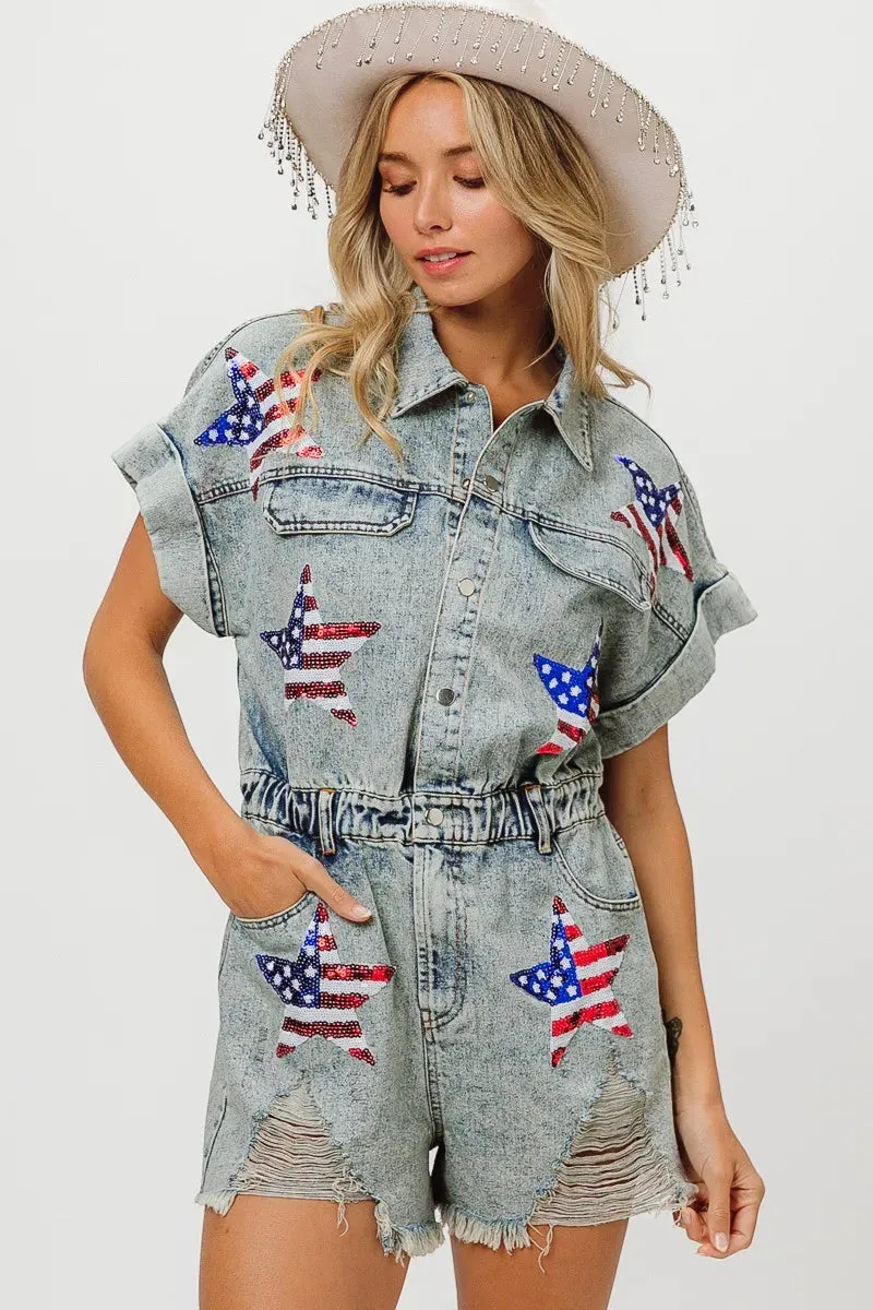 BiBi American Flag Washed Romper