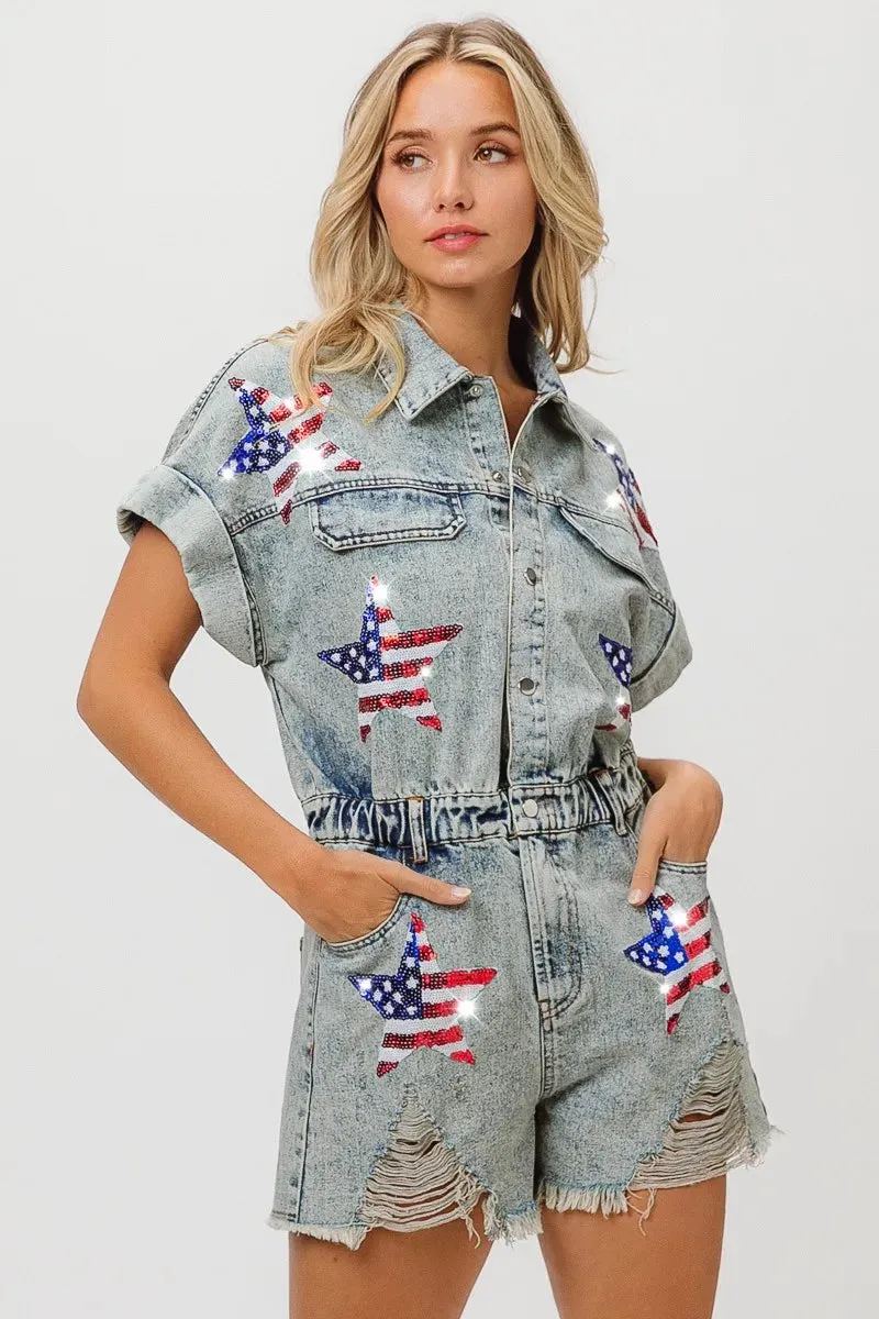 BiBi American Flag Washed Romper