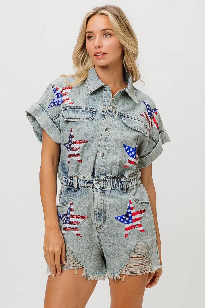BiBi American Flag Washed Romper