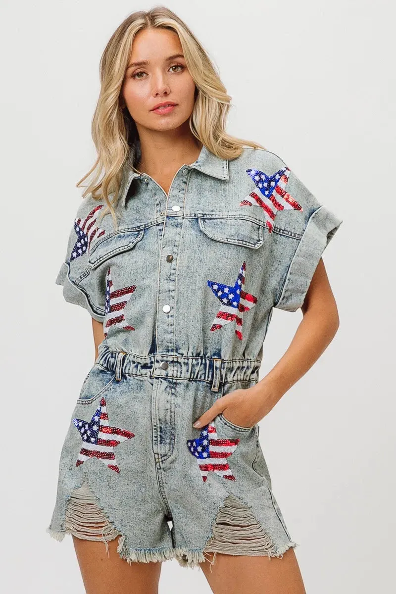 BiBi American Flag Washed Romper