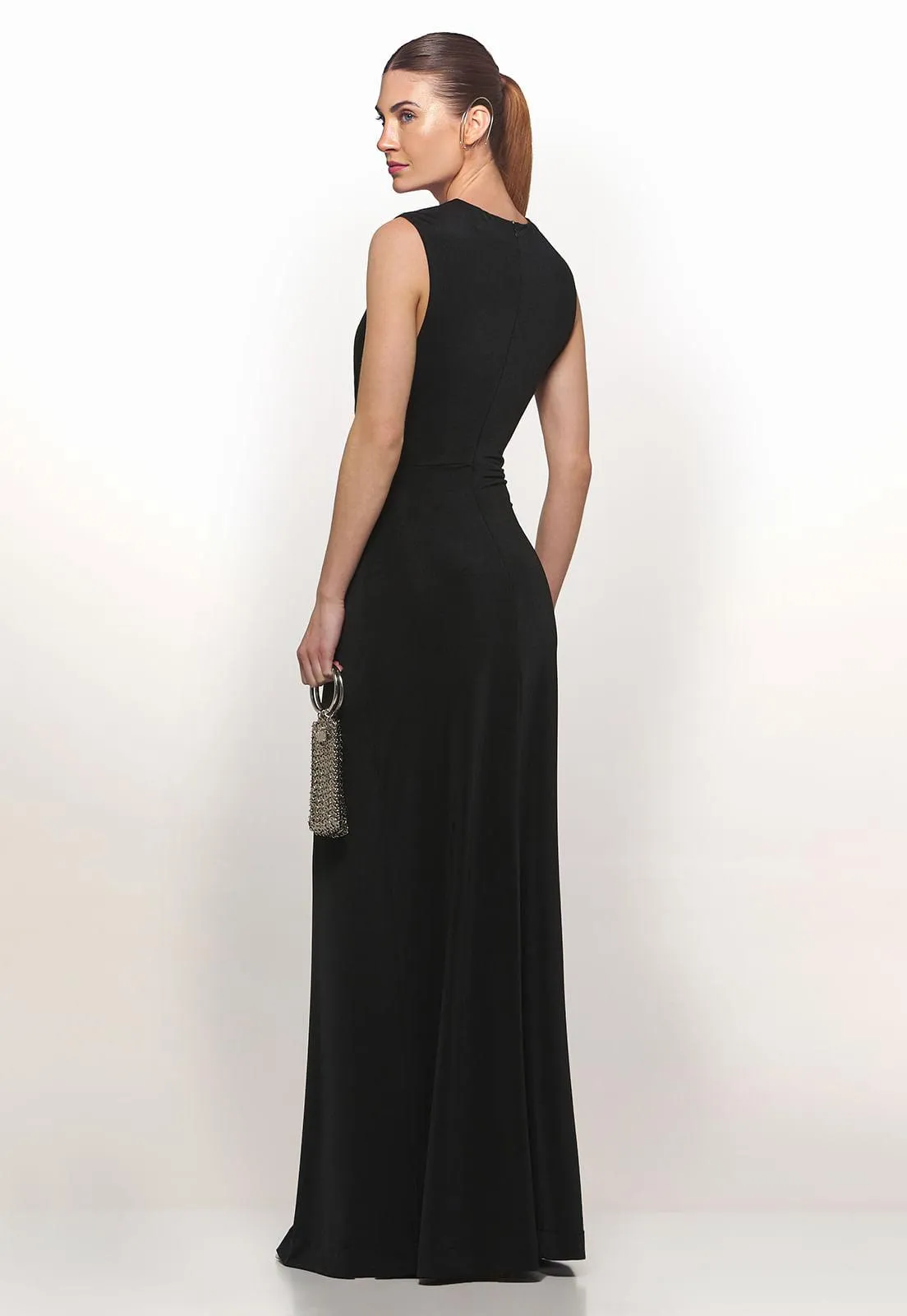 Black Long Dress With Metal Neckline Detail
