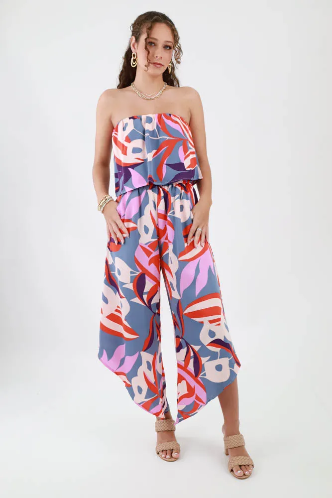 Blooming Lily Strapless Jumpsuit -Orange