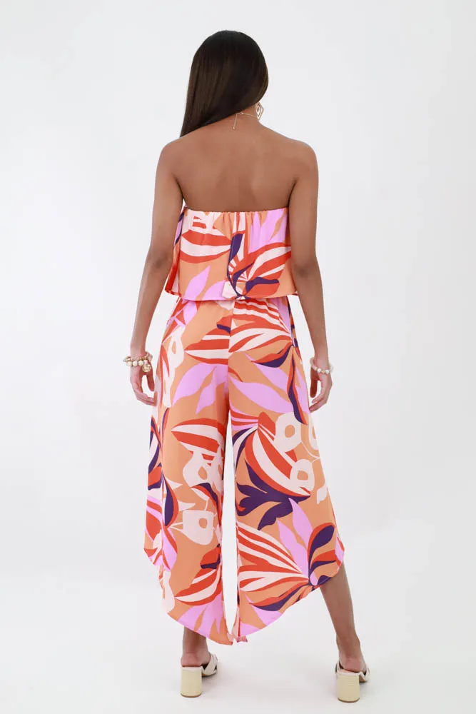 Blooming Lily Strapless Jumpsuit -Orange