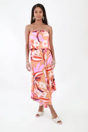 Blooming Lily Strapless Jumpsuit -Orange