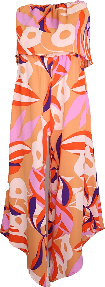 Blooming Lily Strapless Jumpsuit -Orange