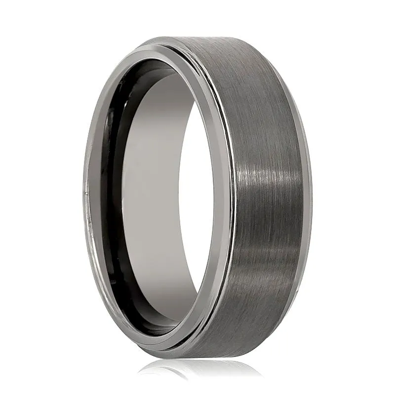 BOUNCER | Gun Metal Tungsten Ring, Brushed, Stepped Edge