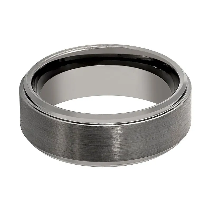BOUNCER | Gun Metal Tungsten Ring, Brushed, Stepped Edge