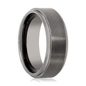 BOUNCER | Gun Metal Tungsten Ring, Brushed, Stepped Edge