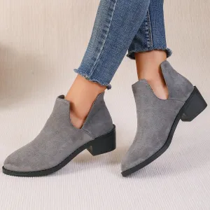 British Style Solid Color Thick Heel Pointed Casual Versatile Short Boots