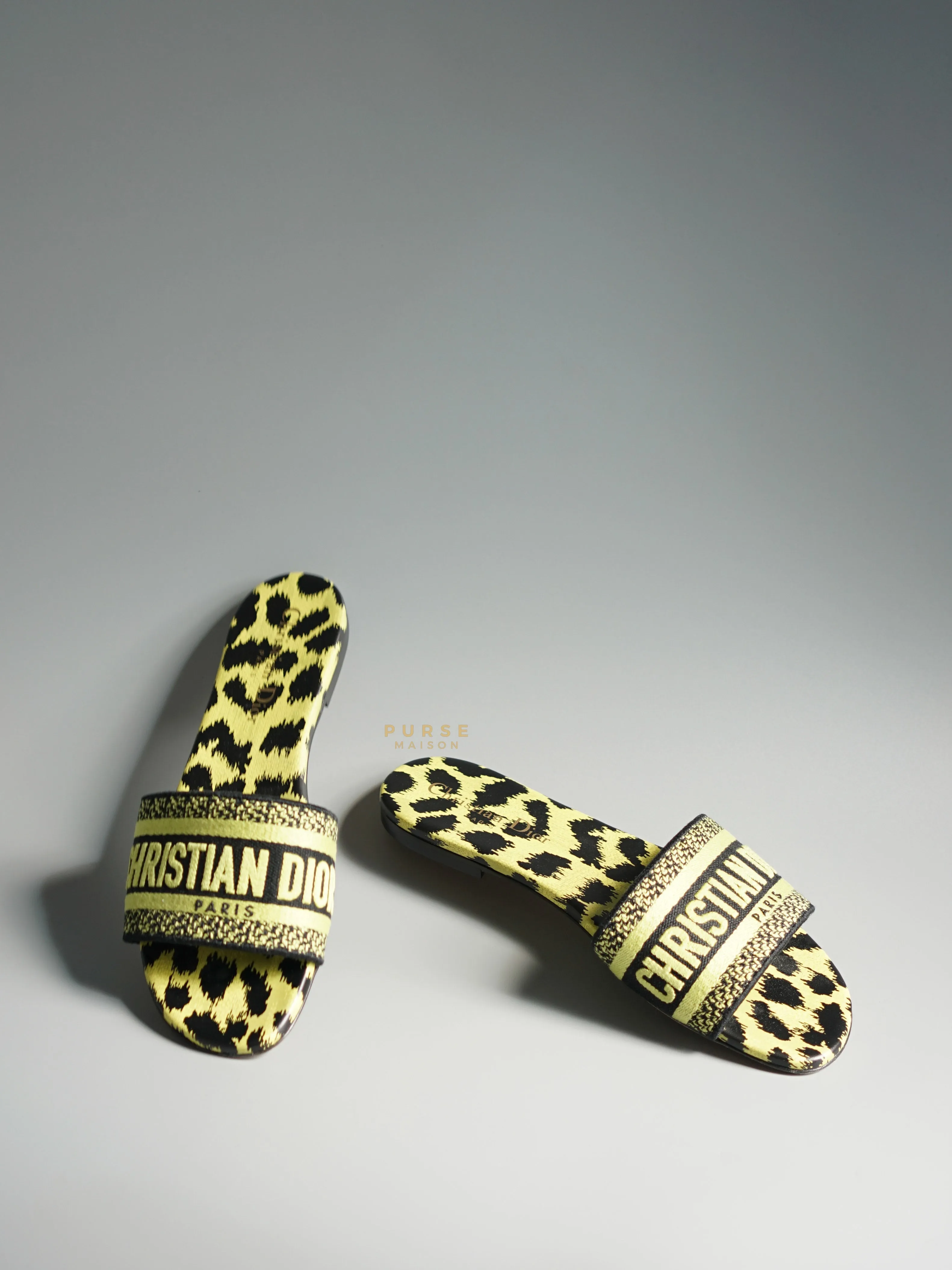 Christian Dior DWAY Slides Leopard Light Green Size 37