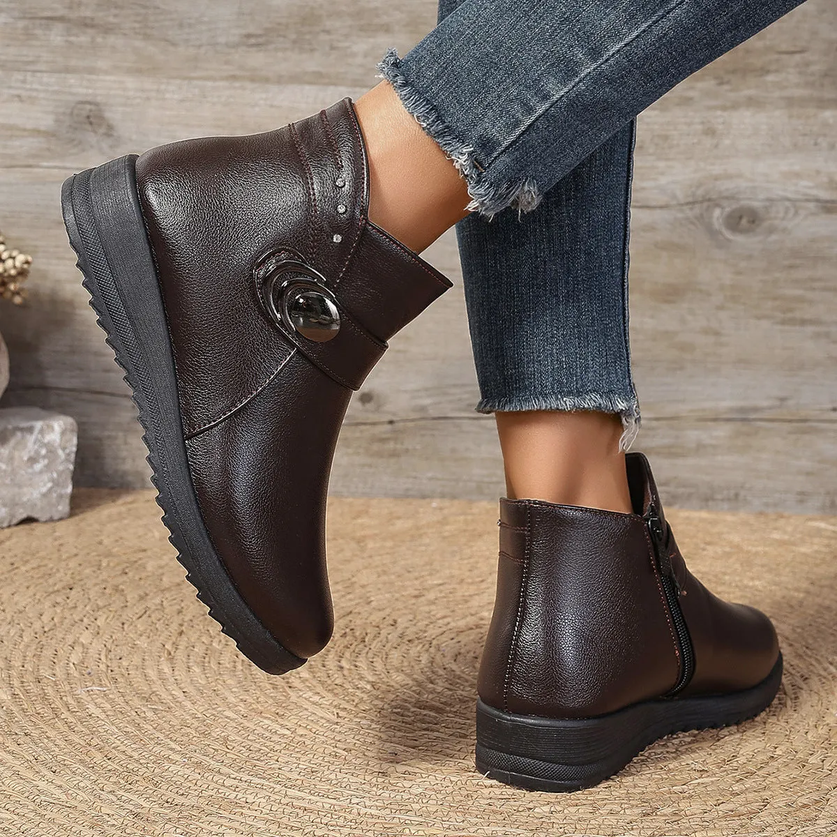 Cotton Shoes Fleece-lined Autumn And Winter Non-slip Warm Elderly Boots Women's Shoes Leather Shoes