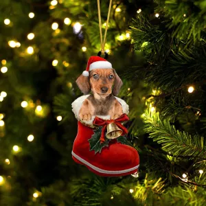 Dachshund (1)-1-In Santa Boot Christmas-Two Sided Ornament