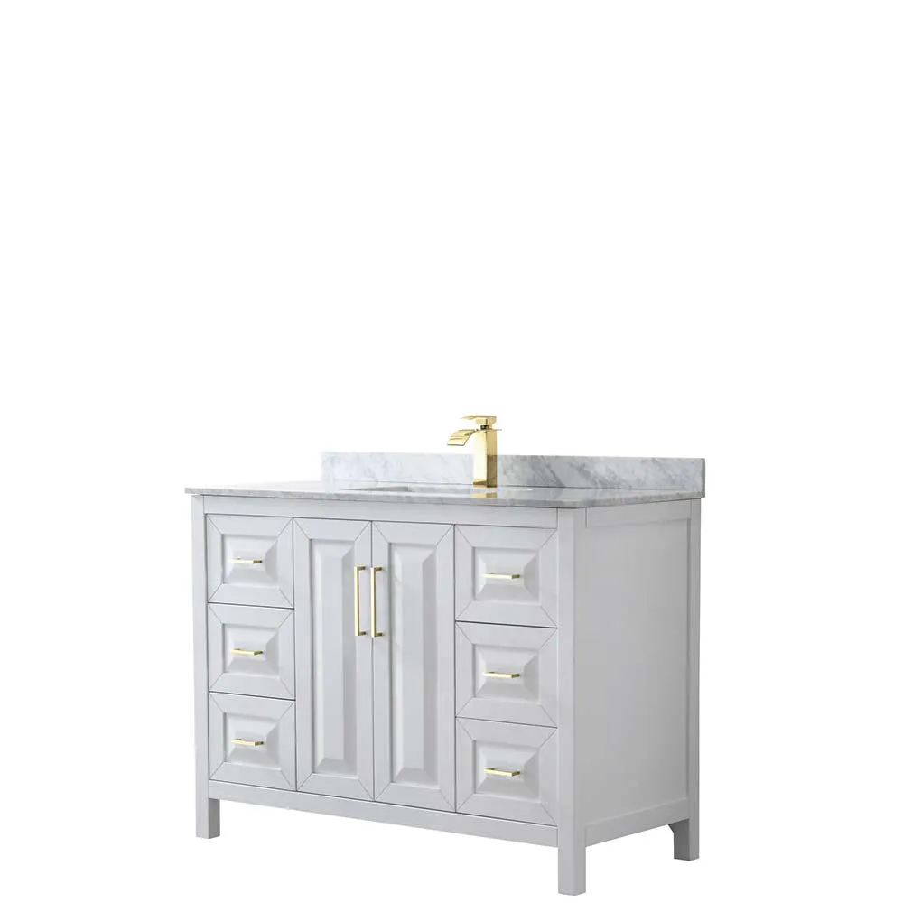 Daria 48 Inch Single Bathroom Vanity in White - Brushed Gold Trim