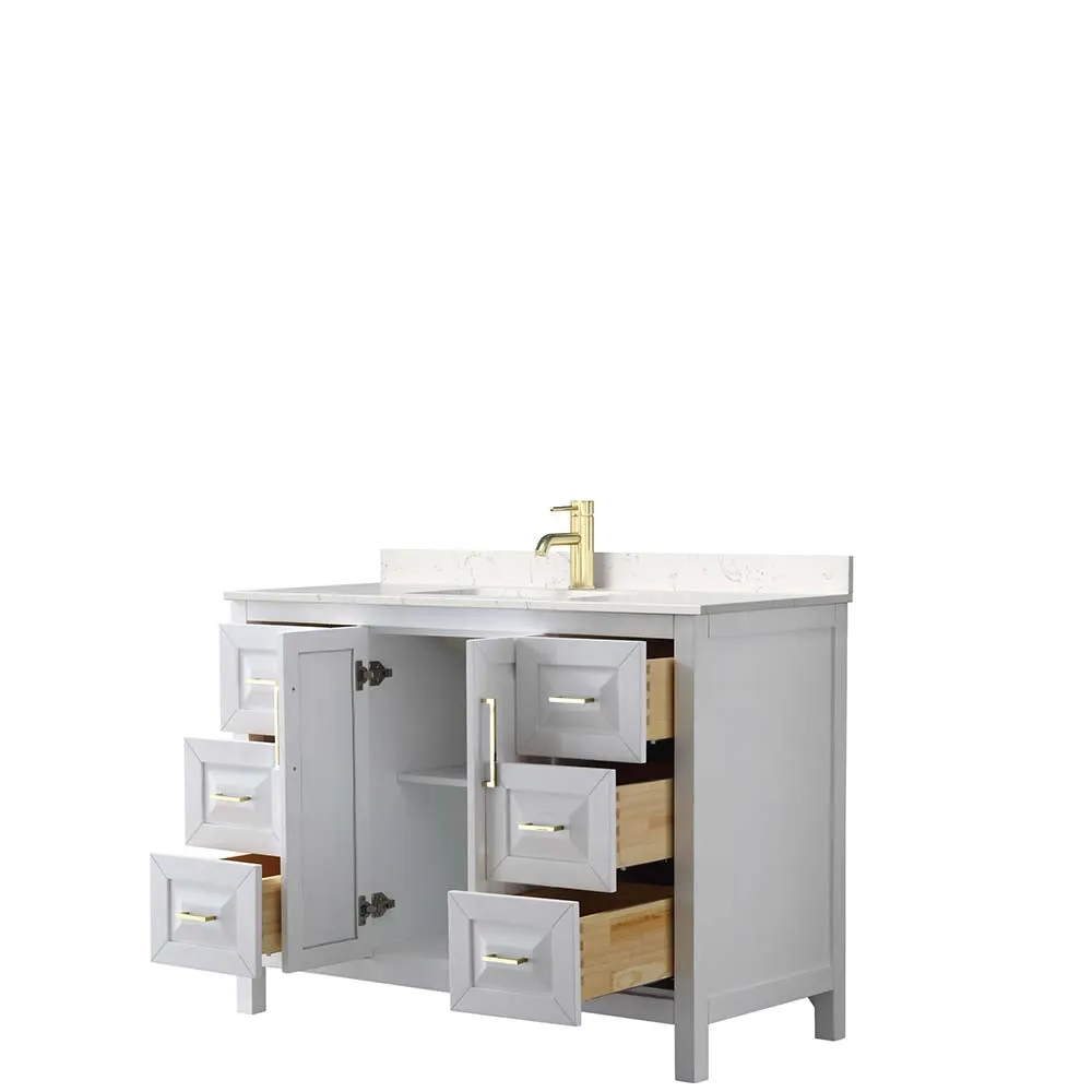 Daria 48 Inch Single Bathroom Vanity in White - Brushed Gold Trim
