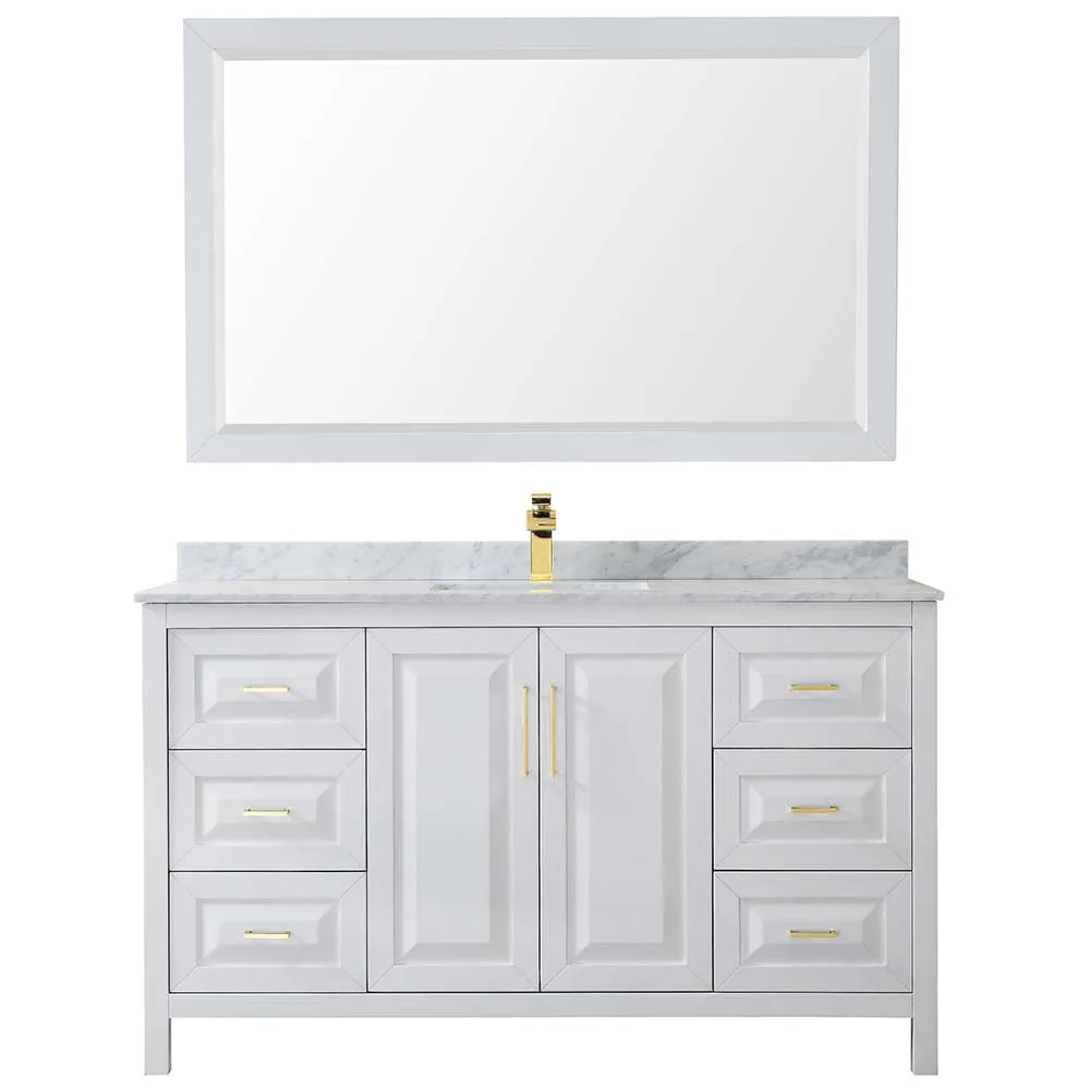 Daria 60 Inch Single Bathroom Vanity in White - Brushed Gold Trim
