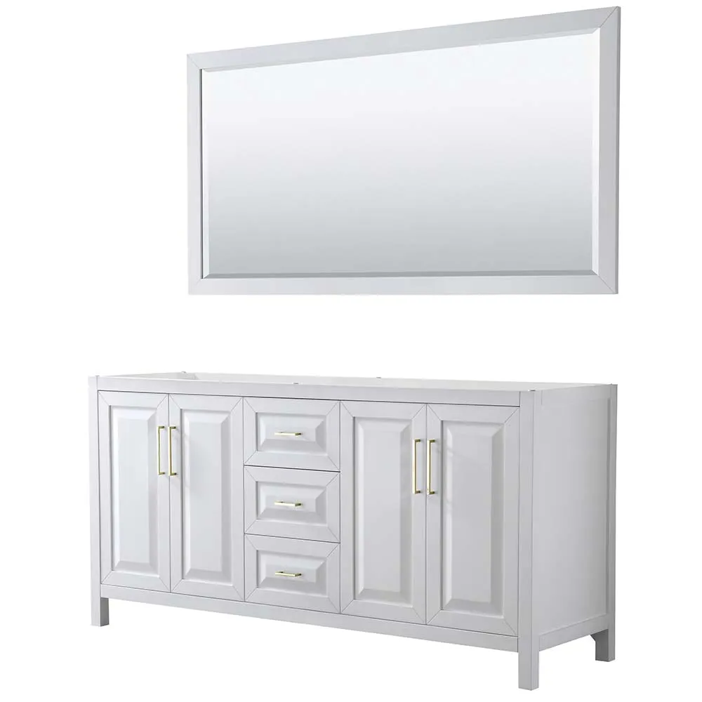 Daria 72 Inch Double Bathroom Vanity in White - Brushed Gold Trim