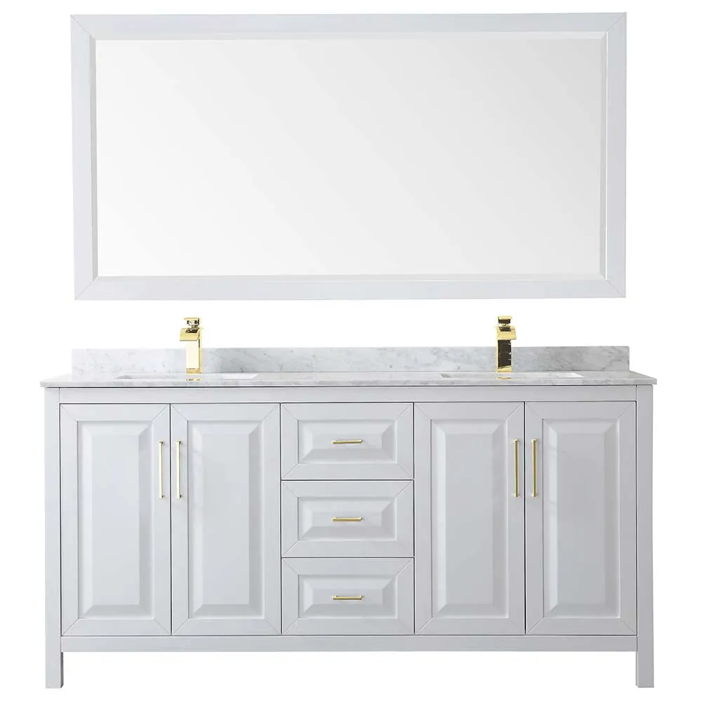 Daria 72 Inch Double Bathroom Vanity in White - Brushed Gold Trim