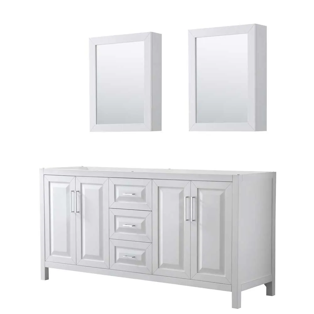 Daria 72 Inch Double Bathroom Vanity in White - Polished Chrome Trim