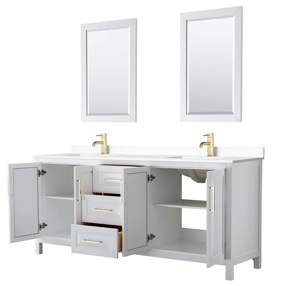 Daria 80 Inch Double Bathroom Vanity in White - Brushed Gold Trim