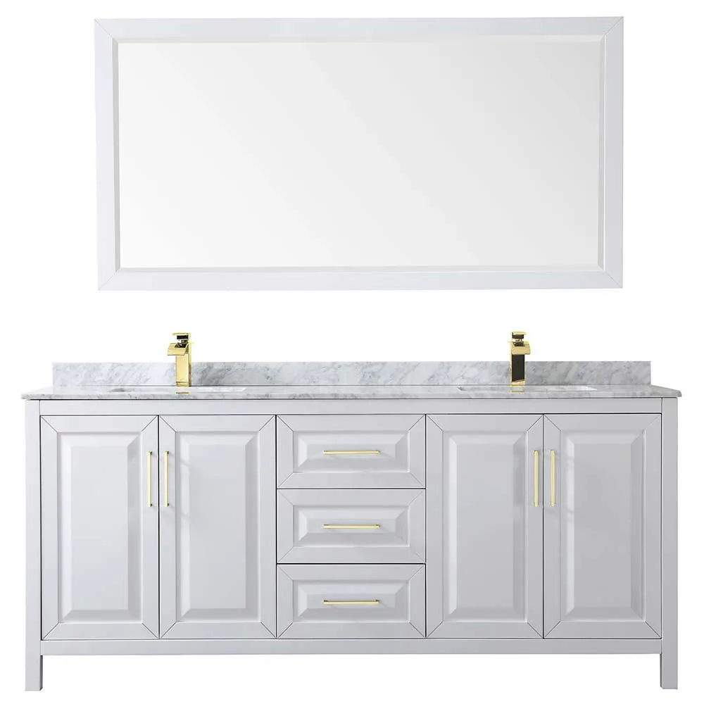 Daria 80 Inch Double Bathroom Vanity in White - Brushed Gold Trim